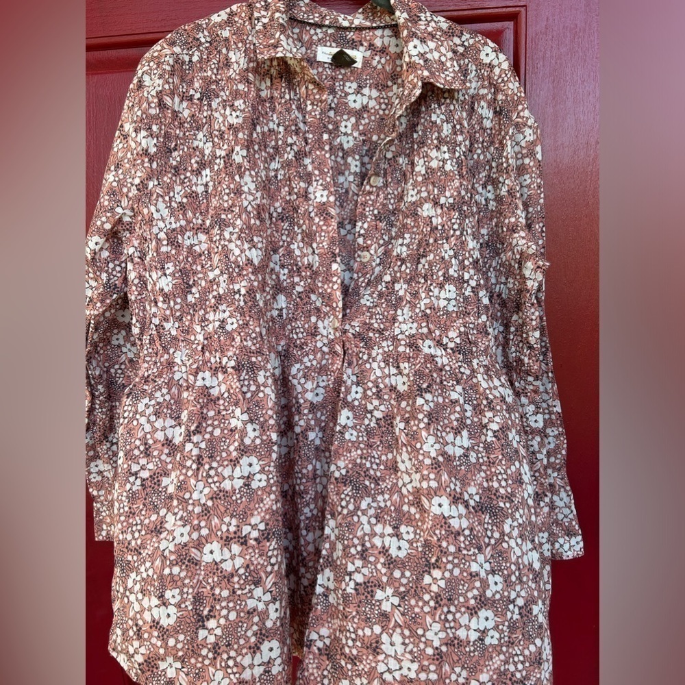 PILCRO Anthropologie Sasha Smocked boho floral Button Down Top M Cottagecore - Picture 2 of 14
